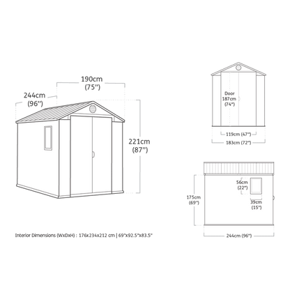 Keter Darwin 6 x 8ft Shed - Grey