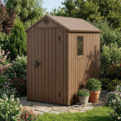 Keter 4×6 Darwin Heavy Duty Plastic Garden Shed Brown - image 2