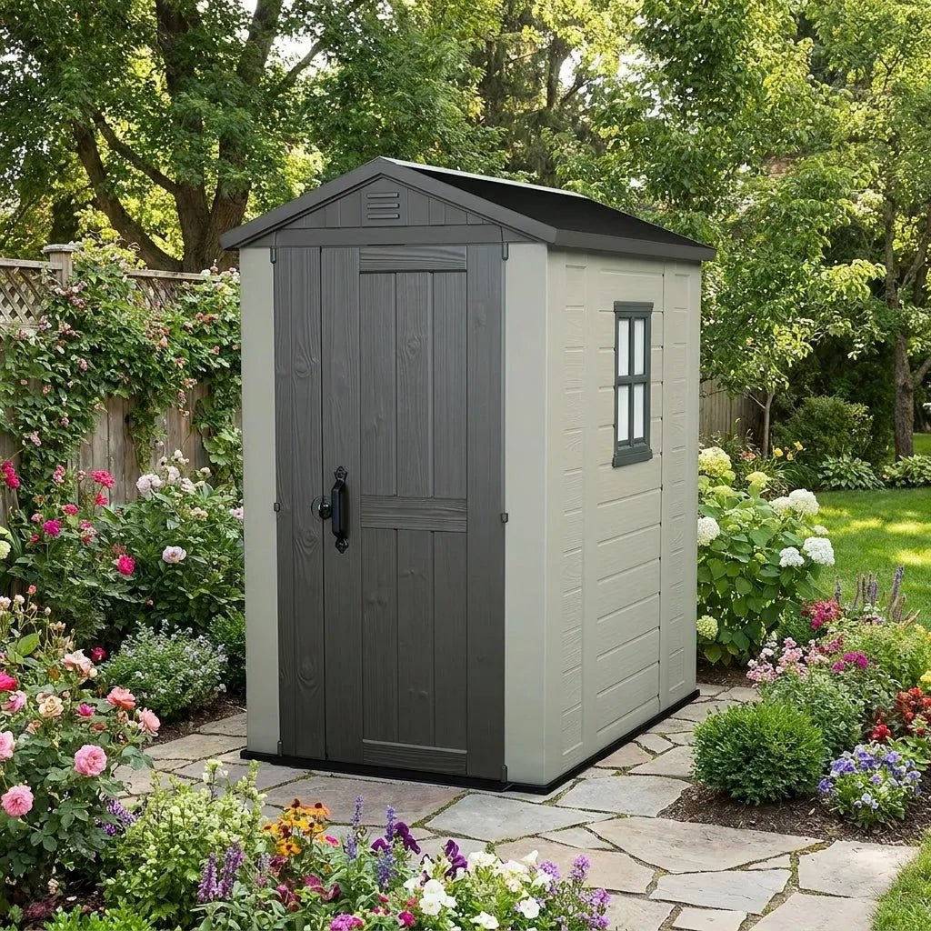 Keter 4×6 Factor Heavy Duty Plastic Garden Shed Beige - image 3