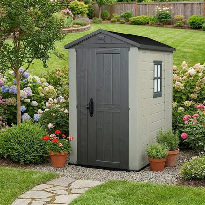 Keter 4×6 Factor Heavy Duty Plastic Garden Shed Beige - image 4