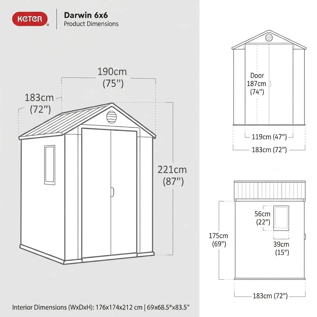 Keter 6×6 Darwin Heavy Duty Plastic Garden Shed Brown - image 6