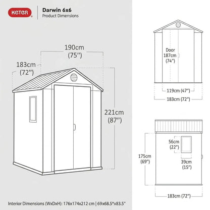 Keter 6×6 Darwin Heavy Duty Plastic Garden Shed Brown - image 6