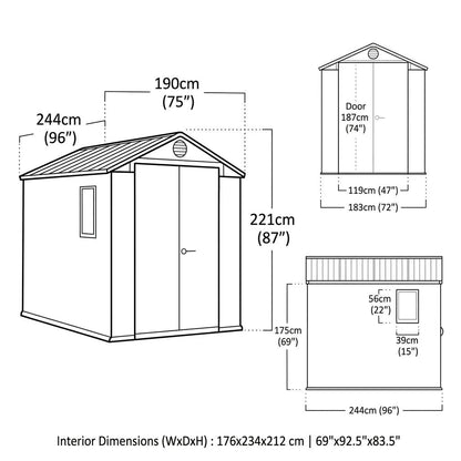 Keter 6×8 Darwin Heavy Duty Plastic Garden Shed Brown - image 2