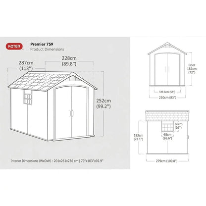 Keter 7.5×9 Premier Heavy Duty Plastic Shed Grey - image 2