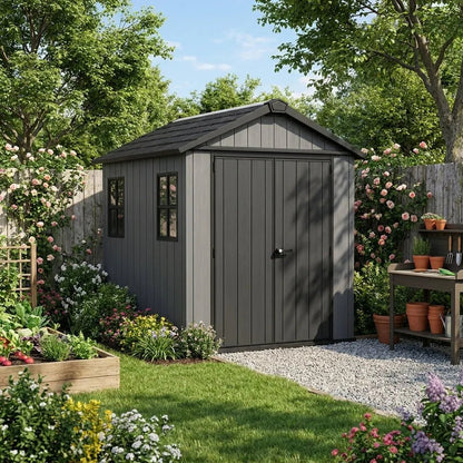Keter 7’x7.5′ Newton Plus Side Entry Plastic Shed Dark Grey - image 2