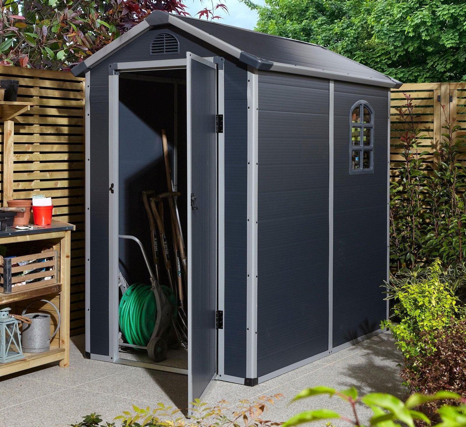 Rowlinson Airevale 4 x 6 ft Dark Grey Plastic Apex Shed - image 2